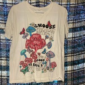 White mushroom and butterfly shirt